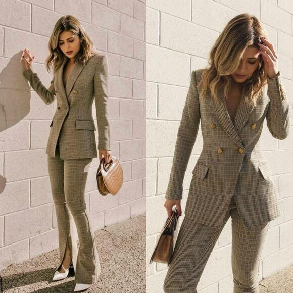 A.L.C. Sedgwick II Double Breasted Gold Button Houndstooth Tailored Blazer 8 - Picture 5 of 13